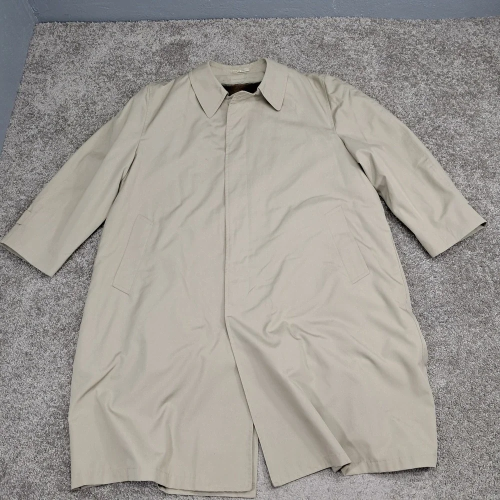 Raintamer Mens Vintage Tan Trench Coat Zip Out Faux Fur Liner Big Tall 50 T08-01